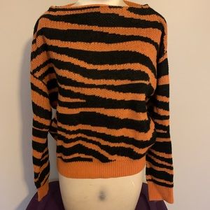 Vylette Black and Orange Tiger Print Sweater. Size Large.